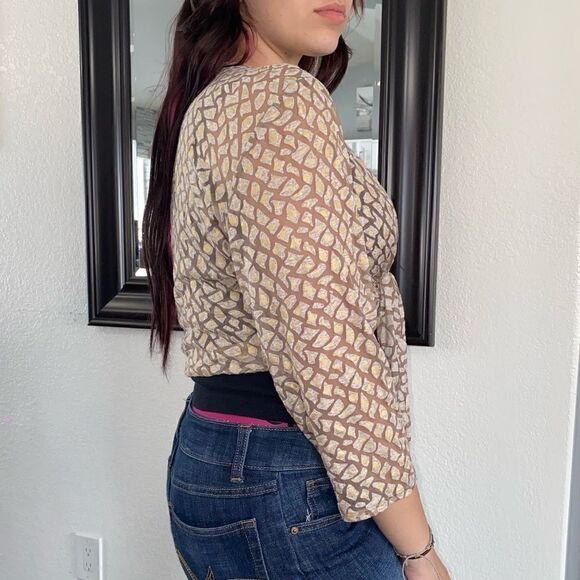 Travelers Collection By Chico's Womens Geometric Tie Front Bolero Jacket Size 2 - Picture 2 of 11